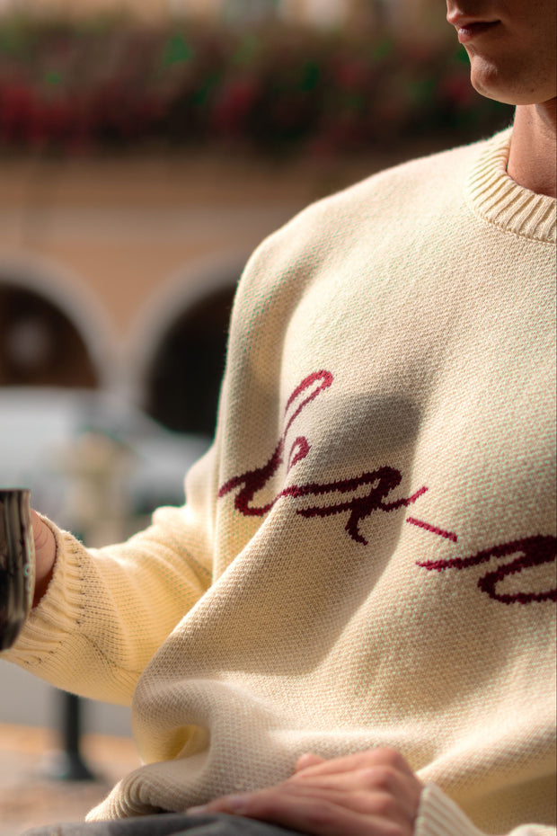 Crème Script Intarsia Knit