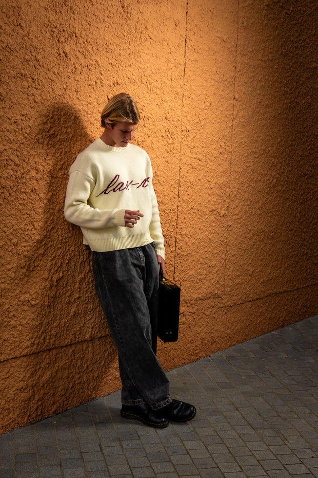 Crème Script Intarsia Knit