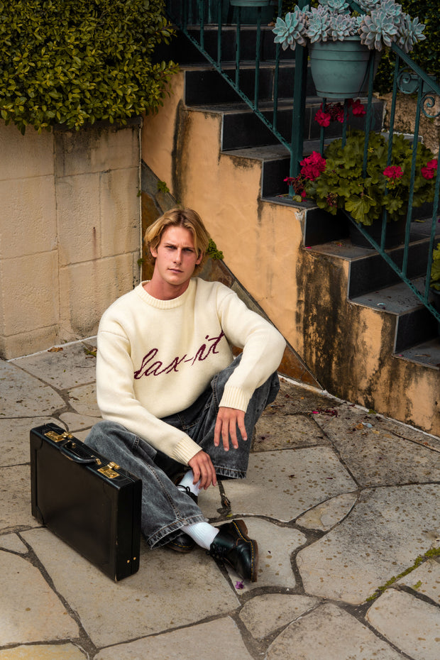Crème Script Intarsia Knit